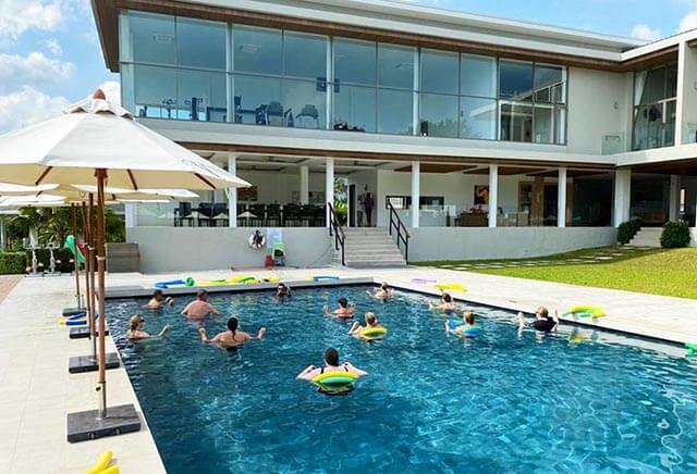Aqua sports at New Leaf Wellness Resort’s beachfront pool, Koh Samui.