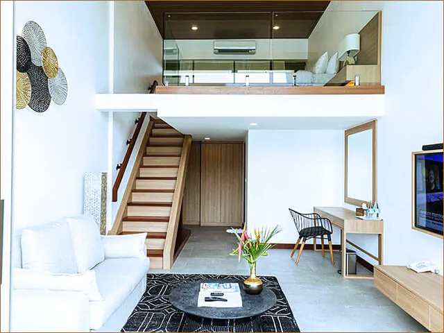Loft Room at New Leaf Wellness Resort, Koh Samui – split-level luxury king room.